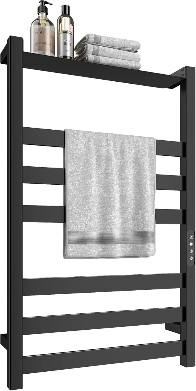 Fine Towel Warmer Stainless Steel Towel Warmer Rack for Bathroom -6 Bars with Shelf Wall Mounted Towel Heater with Intelligent Touch Screen Timer Hard Wired Plug-in BlackAbout This Exclusive