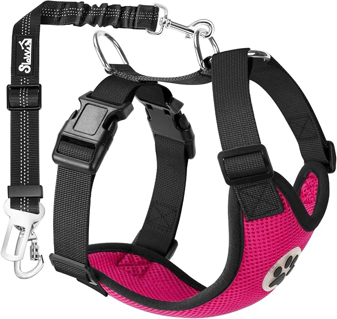 Fine SlowTon Dog Seat Belt Harness for Car Dog Car Harness Adjustable Mesh Premium