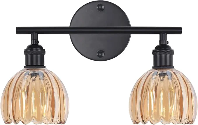Detailed Bathroom Light Fixtures 2-Light Black Vanity Wall Light Over Mirror with Amber Tulip Glass Shade for Bedroom Living Room Bulb Not Included About ThisOverview Superior