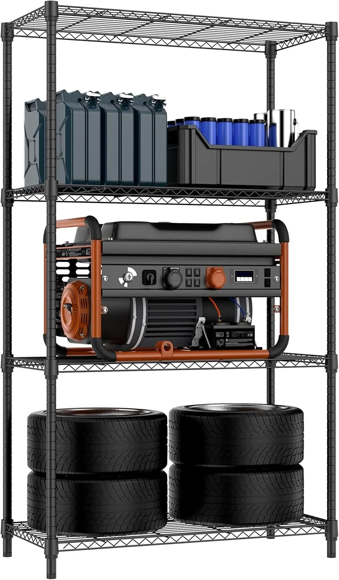 Premium 1000 lbs 4 Tier Shelf Metal Storage Shelves Shelving Wire Rack Heavy Duty Closet Organizers for Garage Kitchen Bathroom Laundry Black 15.7 D x 33.5 W x 59.5 HAbout ThisOverview Traditional