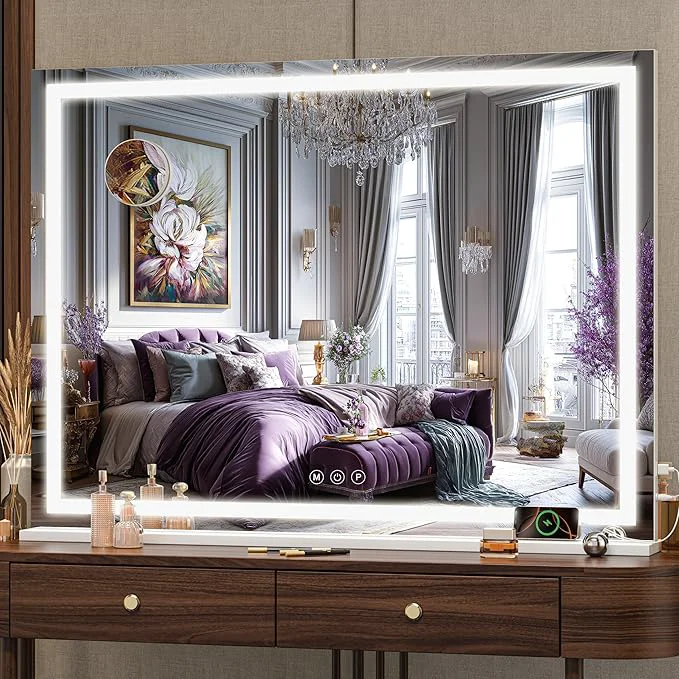Soft Hasipu Vanity Mirror with Lights 32 x 24 LED Makeup Mirror Lighted Makeup Mirror with Dimmable 3 Modes Touch Screen Control Vanity Mirror Square WhiteAbout ThisOverview Crafted