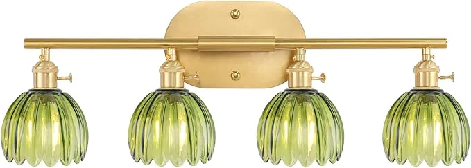 Versatile Bathroom Light Fixtures 4-Light Brass Vanity Wall Light Over Mirror with Green Tulip Glass Shade for Bedroom Living Room Bulb Not Included About ThisOverview Eco-Friendly