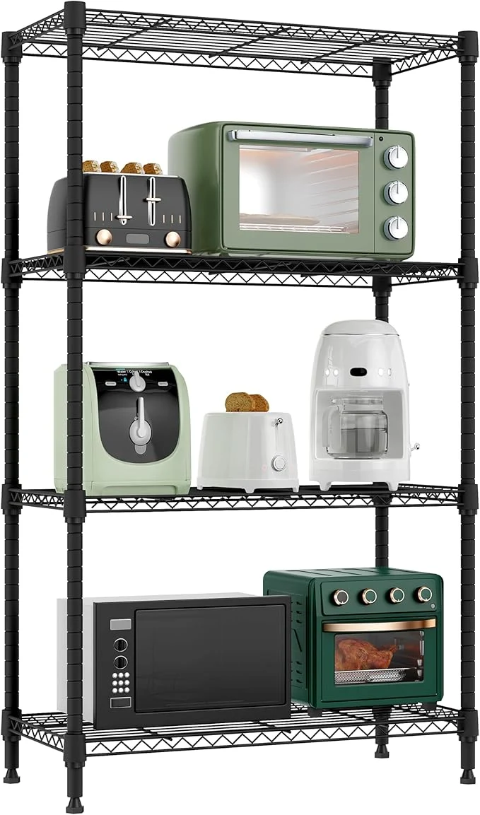 Trendy 1000 lbs 4 Tier Shelf Metal Storage Shelves Wire Rack Closet Organizers for Garage Kitchen Bathroom Laundry Black 11.8 D x 25.6 W x 45.5 HAbout ThisOverview Powerful