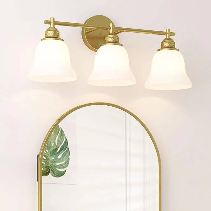 Breathable 3-Light Bathroom Vanity Light Brushed Gold Modern Fixture with Frosted Glass Shades Over Mirror Lighting for Bathroom Bedroom 22 inchAbout ThisOverview Innovative