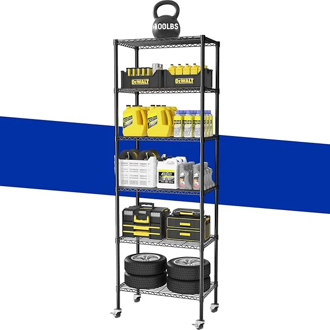 Enhanced Adjustable 6-Tier Heavy Duty Wire Shelving Rack 14 D x 24 W x 71 H Storage Shelves with Wheels 750 lbs Capacity Rolling Metal Shelving for Garage Pantry Kitchen ClosetAbout ThisOverview Official