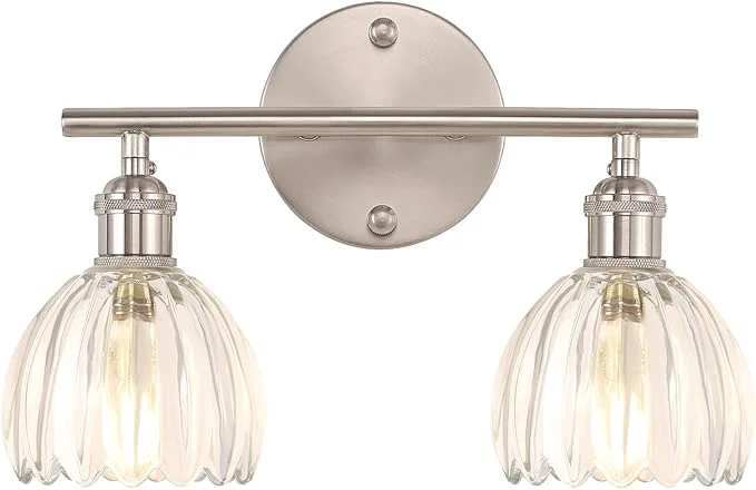 First-Class Bathroom Light Fixtures 2-Light Vanity Wall Light Over Mirror with Clear Tulip Glass Shade for Bedroom Living Room Bulb Not Included Satin NickelAbout ThisOverview High-End