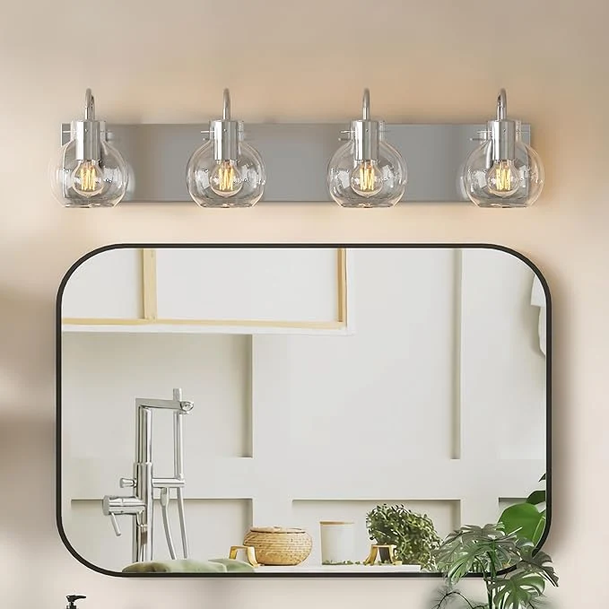 Original Brushed Nickel Bathroom Light Fixtures 4-Light Modern Vanity Light Over Mirror Wall Sconces with Frosted Glass Shades E26 Socket Bulbs Not Included About ThisOverview Convenient