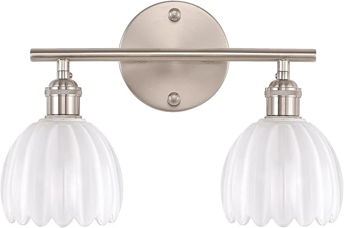 Elite Bathroom Light Fixtures 2-Light Vanity Wall Light Over Mirror with White Tulip Glass Shade for Bedroom Living Room Bulb Not Included Satin NickelAbout ThisOverview Official
