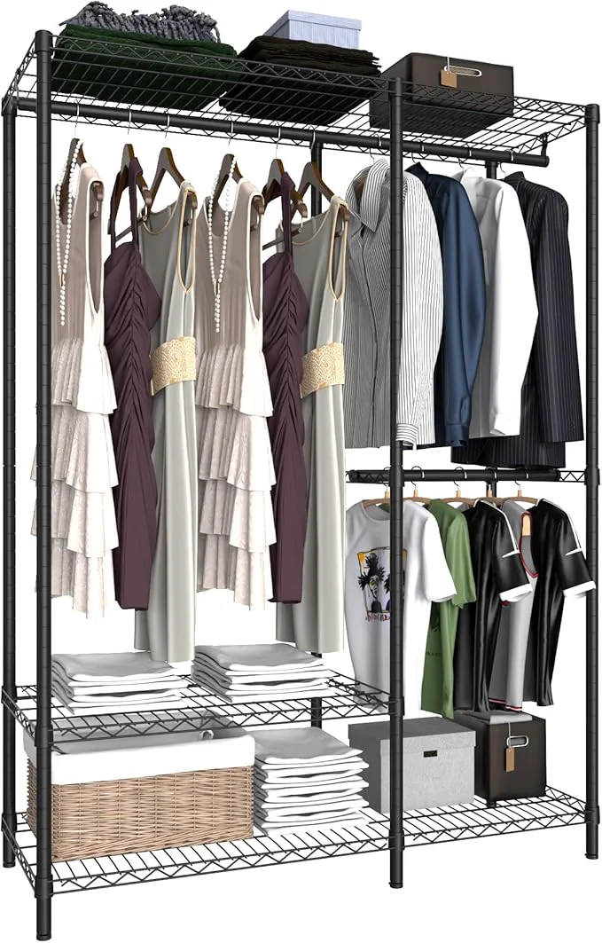 Certified Heavy Duty Garment Rack for Hanging Clothes Wire Metal Clothing Rack Adjustable Portable Clothing Rack standing Open Wardrobe Organizer Rack 39.5 L x 15.75 W x 75.6 H Max Load 600LBS BlackAbout ThisOverview Comfortable