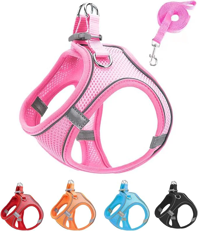 Top-Quality XXXS Pink Soft Mesh Dog Harness and Leash Set No Escape Puppy Harnesses Healthy