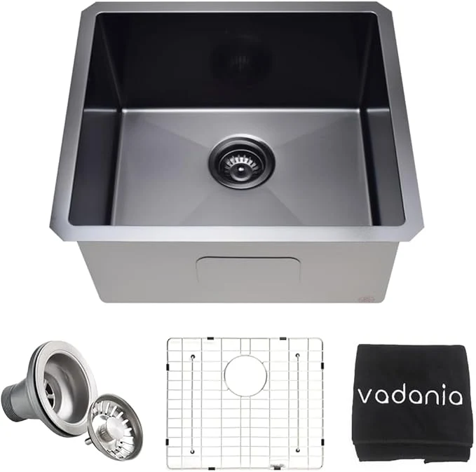 Environmentally Friendly VADANIA 20-inch Kitchen Bar Sink Black-plated Finish 20 x18 x10 Single Bowl Undermount 18 Gauge T304 Stainless Steel with Strainer Bottom Grid cUPC listedAbout ThisOverview High-End