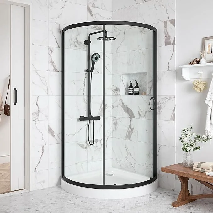 Specialty OVE Decors Breeze 36 in. Corner Shower Clear Sliding Door with Base in Black FinishAbout ThisOverview Unique
