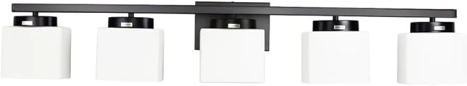 Environmentally Friendly 5-Light Matte Black Vanity Light Fixture with White Glass Shade for Bathroom Over Mirror 40 InchesAbout ThisOverview Consistent