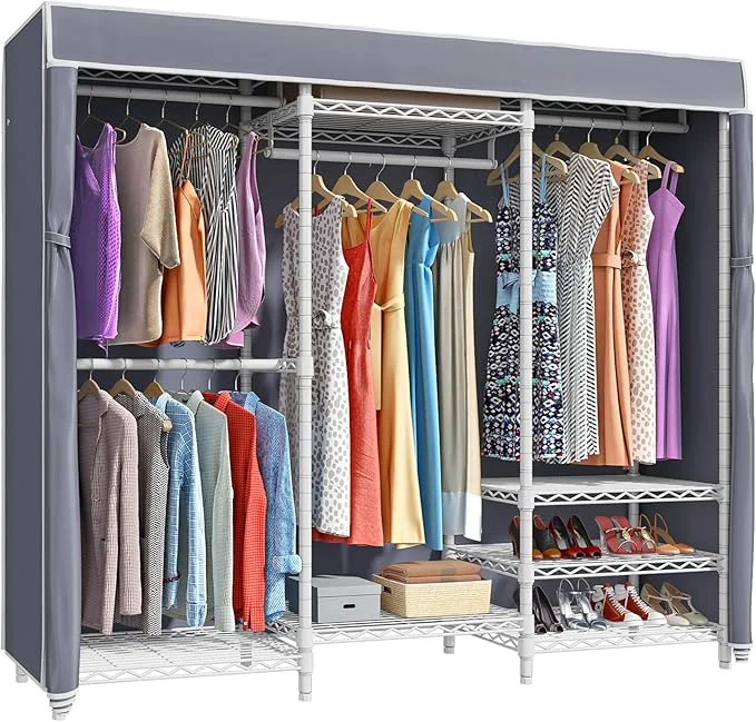 Smart VIPEK V5C Portable Bedroom Armoires Wardrobe Closet with Cover Heavy Duty Covered Clothes Rack Adjustable Closet Rack White Metal Clothing Rack with Grey Oxford Fabric Cover 70.1 Lx17.3 Wx76.4 HAbout ThisOverview Classic