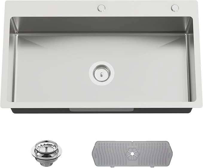 Relaxed 33x19 Inch Drop In Kitchen Sink-Stainless Steel Topmount Modern Single Bowl Kitchen Sink Come With Silicon Mat Drain Strainer Set Large Basin And Compatibility With Various Kitchen Bar StyleAbout ThisOverview Artisan