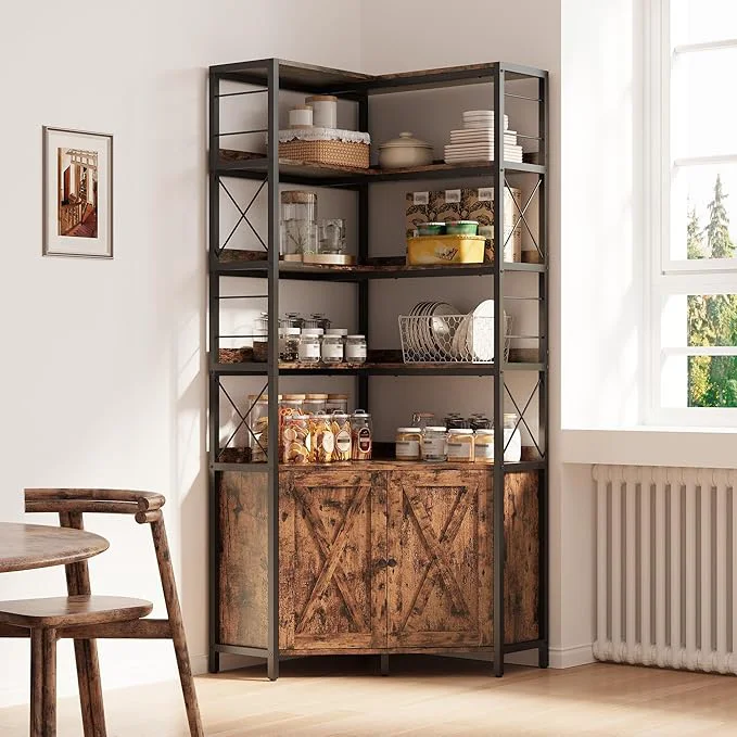 Elegant IRONCK Bookshelves 6 Tiers Corner Bookshelf with Baffles Bookshelves and Bookcases with Doors Industrial Display Bookshelf for Living Room KitchenAbout ThisOverview Enhanced