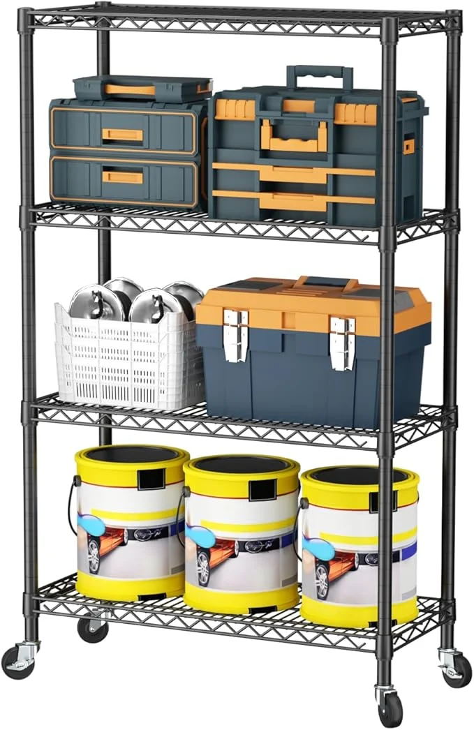Casual SINGAYE 4 Tier Adjustable Storage Shelf with Wheels Heavy Duty Shelving Unit Rack Shelves Wire for Garage Office Pantry Kitchen 14 Dx36 Wx58 H 1400LBS BlackAbout ThisOverview Sophisticated