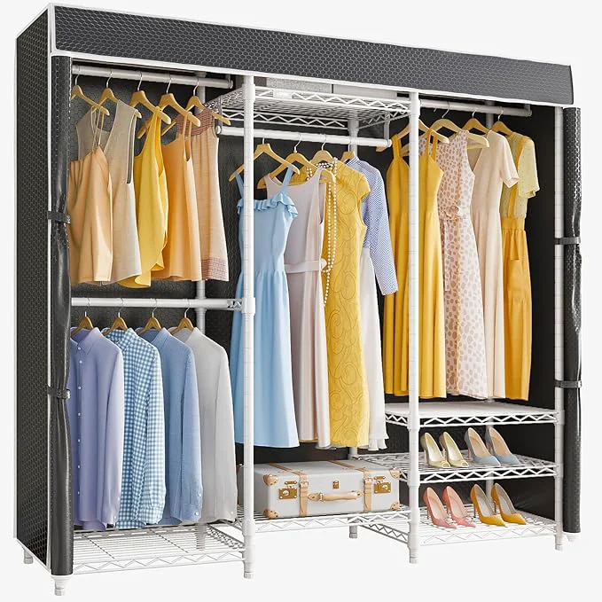 Selected VIPEK V5C Medium Covered Clothes Rack Heavy Duty Portable Closet Wardrobe standing White Clothing Rack with Grey Upgarded Polyester Cover Adjustable Custom Closet Rack 57.9 Lx17.3 Wx76.4 HAbout ThisOverview Fashionable