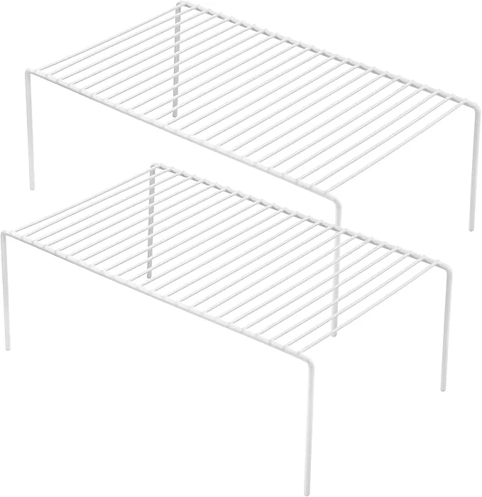 Next-Generation iPEGTOP Kitchen Cabinet Storage Shelf Rack Set of 2 Large 15.7 x 9.4 Inch Rustproof Metal Wire Shelves Spice Shelf Rack Cupboard Organizer for Pantries Countertops Utensils Organization WhiteAbout ThisOverview Minimalist