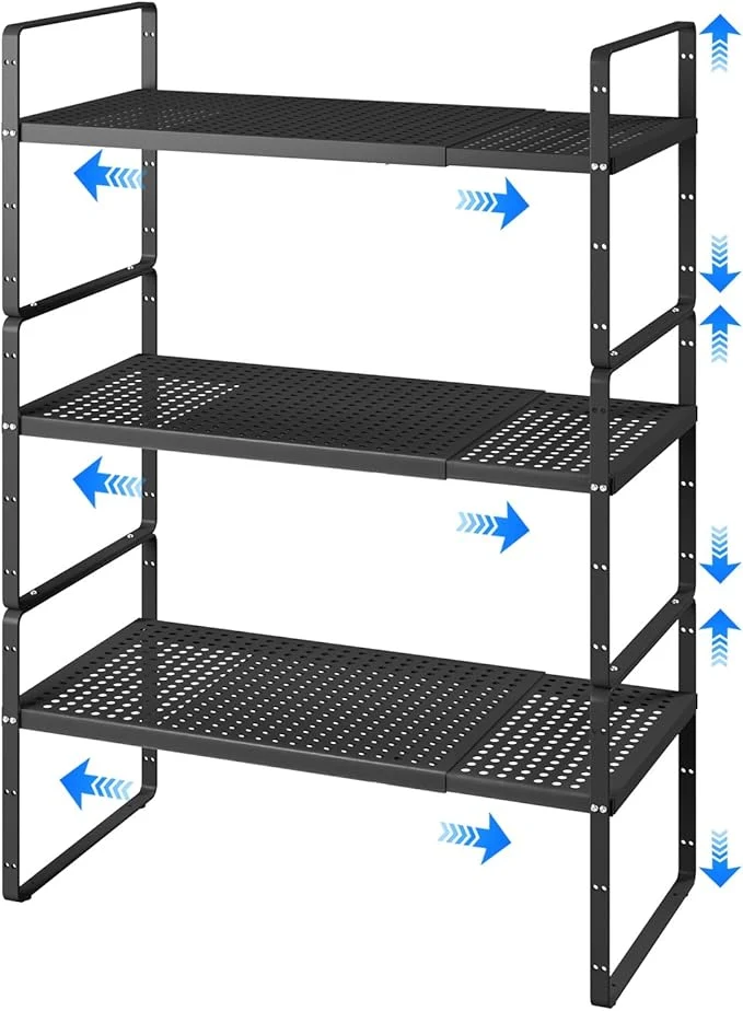 Sustainable Expandable Kitchen Shelf Organizers Kitchen Cabinet Organizer Stand Rack Organization for Countertop Cupborad Pantry Black 3 PackAbout ThisOverview Fine Crafted