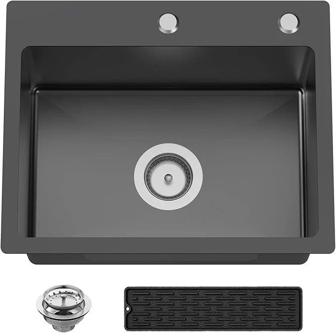 Exclusive Black 20x16 In Kitchen And Bar Sink- Stainless Steel Drop In Kitchen Sink Modern Single Bowl Topmount Bar Sink With Silicon Mat Drain Strainer Set Compatibility With Various Kitchen Bar StyleAbout ThisOverview Original Design
