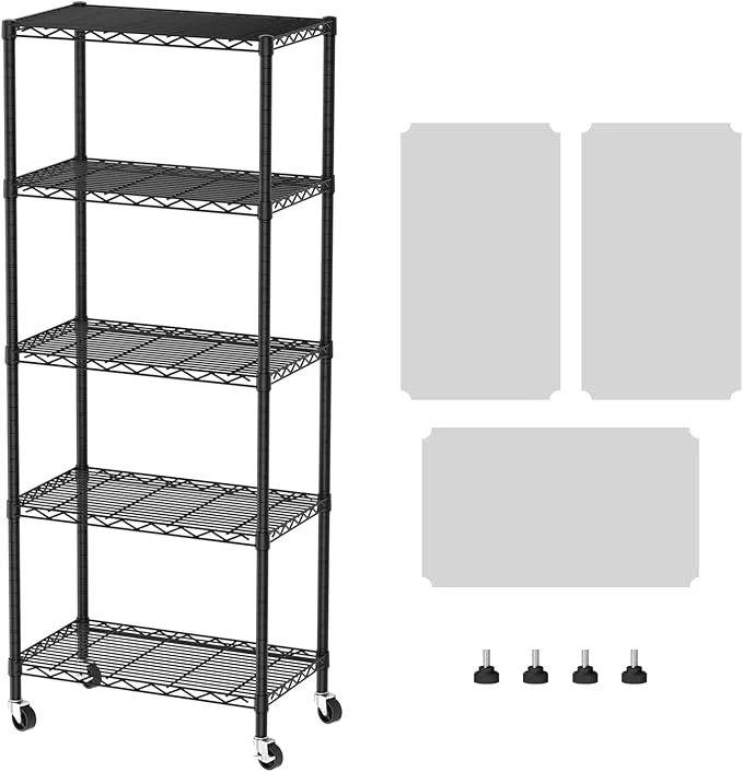 Sophisticated SINGAYE 5 Shelves Storage Shelf Wire Closet Bathroom Organizers Metal Pantry Kitchen Garage Shelving Unit Laundry Room Organization Home Rack Net Basket Black with WheelsAbout ThisOverview Fine Crafted