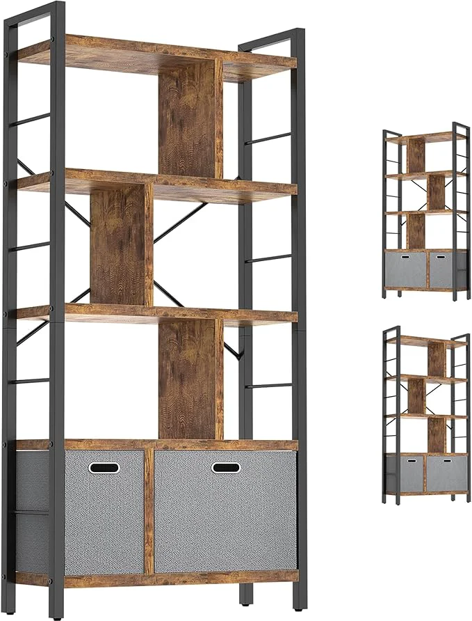 Selected Armocity Bookshelf with Drawers - 5 Tier Tall Bookcase Geometric Modern Book Shelf Display Standing Bookshelves with Storage for Living Room Bedroom Home Office Rustic BrownAbout ThisOverview Trendy