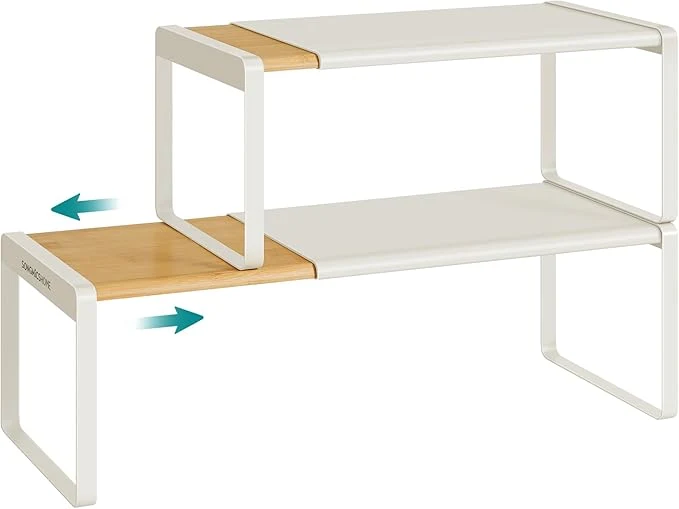 High-Quality SONGMICS HOME Spice Racks Expandable Cupboard Shelf Orgnizers Kitchen Counter Shelves Bamboo and Metal Space-Saving Shelving Stackable Light Bamboo and Cream White UKCS051N01About ThisOverview Unique