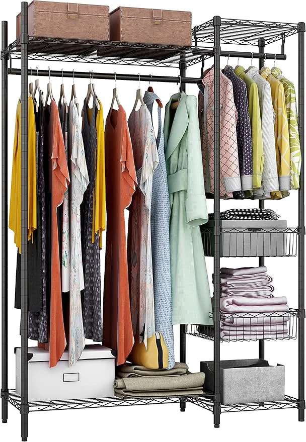Smooth Xiofio 6 Tiers Heavy Duty Clothes Rack Metal Clothing Rack Adjustable Clothing Rack with Hanging Rod and Wire Fixing Baskets Max Load 600LBS BlackAbout ThisOverview Sustainable