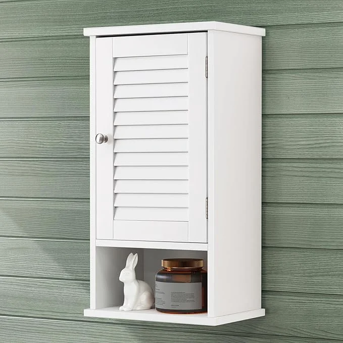 Pure Small Bathroom Wall Cabinet Slim Single Louvered Door Narrow Over The Toilet Storage Adjustable Shelves Space Saver Organizer 13.4x8.9x25.3 inchesAbout ThisOverview First-Class