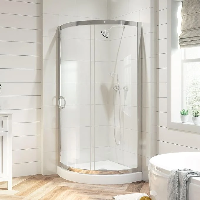 Environmentally Friendly OVE Decors Breeze 32 in. Corner Shower Clear Sliding Door with Base in Chrome FinishAbout ThisOverview Green