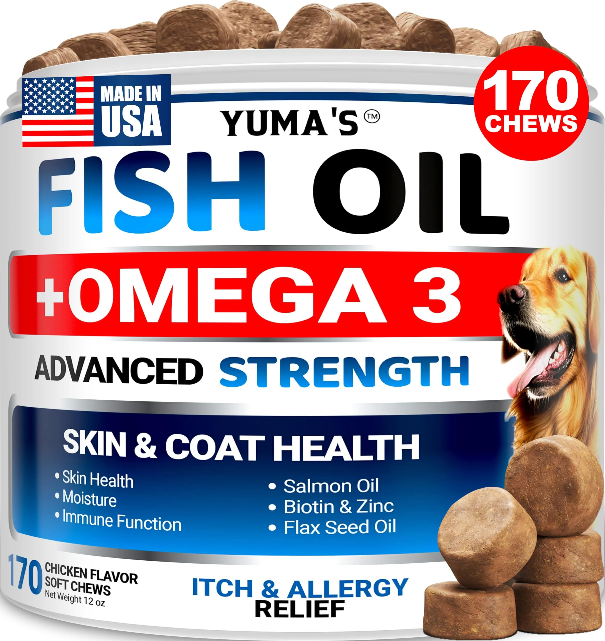 Environmentally Friendly YUMA'S Omega-3 Fish Oil for Dogs – 170 Chews – Skin Coat Support Salmon Contemporary