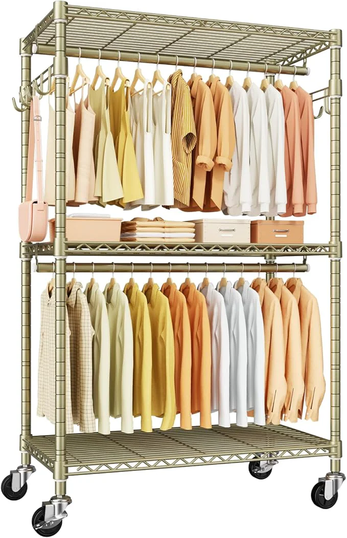 Expertly Made P1 Rolling Clothes Rack Portable Wardrobe Closet with Wheels Heavy-Duty Closet Clothing Rack for Hanging Clothes 35.5 W x 15.7 D x 80.5 H Hold 500lbs GoldAbout ThisOverview User-Friendly