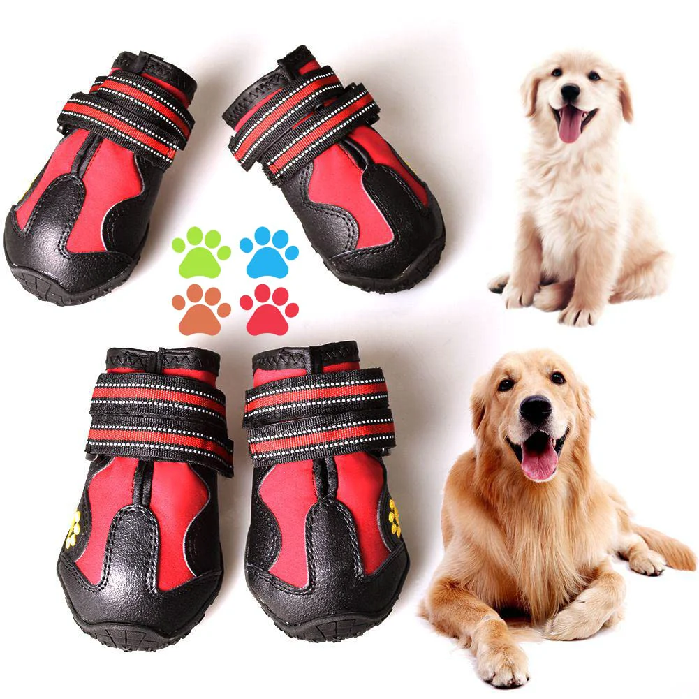 Trusted CovertSafe Dog Boots – Non-Slip Waterproof Outdoor Shoes for Medium to Large Dogs 4-Pack Black-Red Fashionable