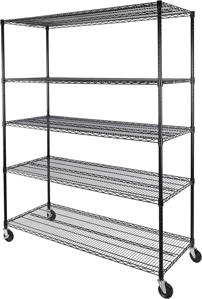 Unique Seville Classics UltraDurable Heavy Duty NSF Solid Steel Wire Rack Storage Unit Organizer for Garage Warehouse Office Restaurant Classroom Kitchen Black 5-Tier Shelving 60 W x 24 DAbout ThisOverview Trusted