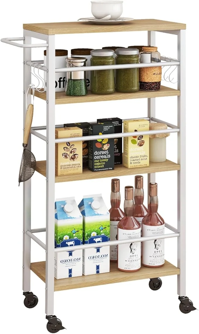 Enhanced IBUYKE 7.8 Slim Rolling Cart 4 Tier Metal Kitchen Laundry Storage Cart Industrial Narrow Utility cart Trolley with Handle and Wooden Tabletop for Kitchen Living Room Bathroom Natural UTMJ065RAbout ThisOverview Artisan