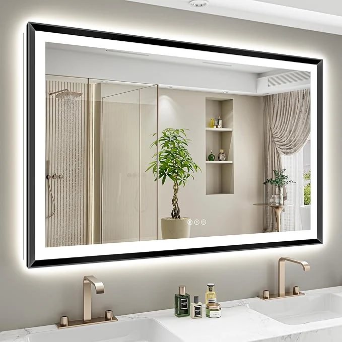 Eco-Friendly 60x40 Black Framed LED Bathroom Mirror with Lights Backlit and Front Light Lighted Bathroom Vanity Mirror for Wall Dimmable Anti-Fog Memory Tempered Glass Horizontal VerticalAbout ThisOverview Original