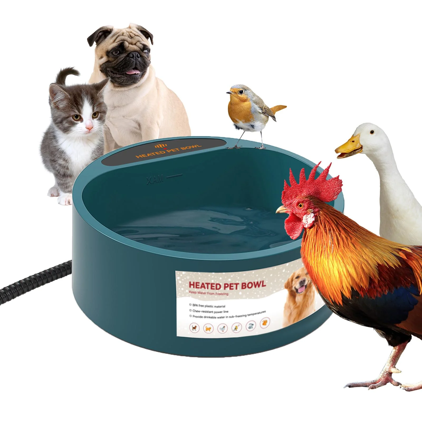 Original Design Billionchains Dog Heated Water Bowl for Outdoor No ze Water Bowl – 2.2L Chew Resistant Cord Consistent