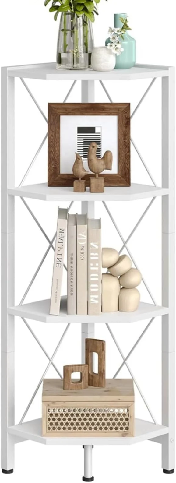 Selected 4-Tier Corner Shelf Corner Bookcase 43.3 Tall Vertical Display Rack Plant Stand Open Storage Shelf for Living Room Bedroom Study Kitchen White TCJ14WBAbout ThisOverview Crafted