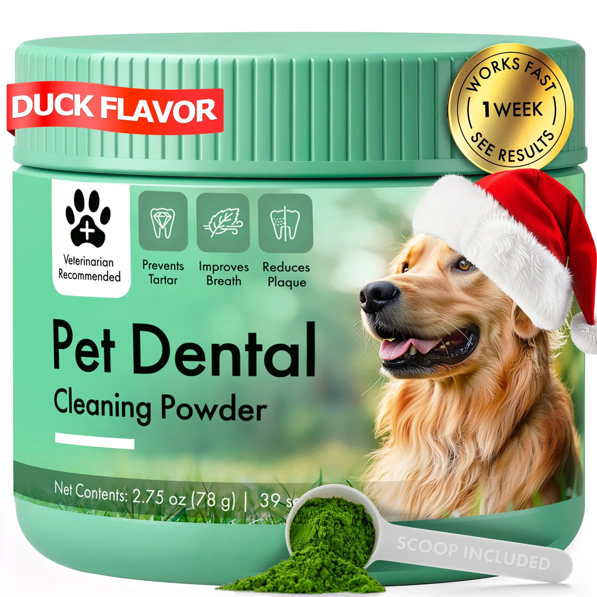 Versatile Commanding Life Dog Dental Powder – Duck Flavor for Fresh Breath Plaque Control Clean