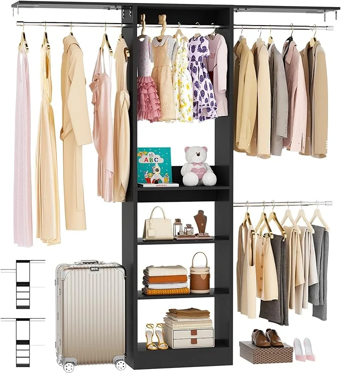 Reusable 48 Closet Organizer System 4FT Closet System for Small Closets with 4 Hanging Rods 3 Shelves 80 H Small Closet Organizers and Storage for Bedrooms Cloakrooms BlackAbout ThisOverview Trusted