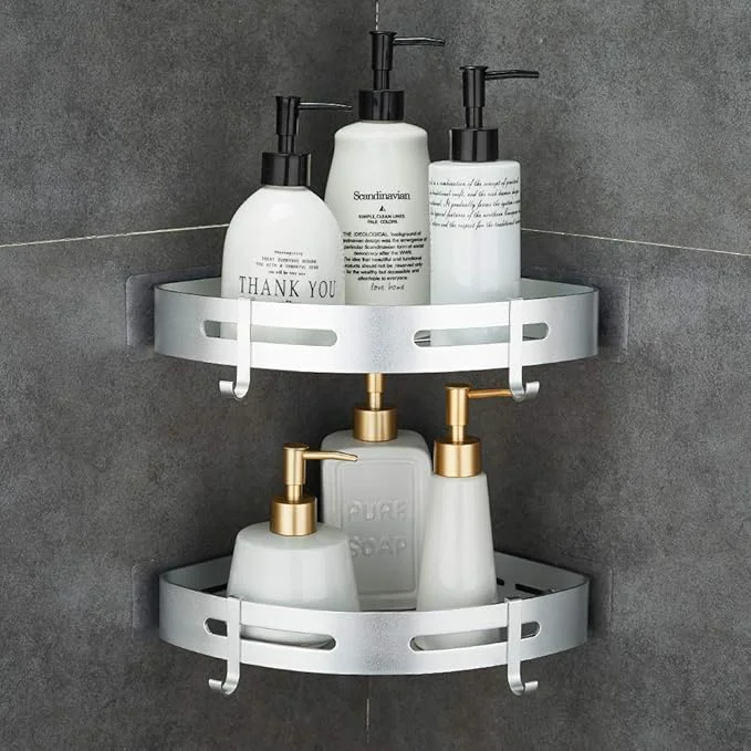 Verified Hoomtaook Corner Caddy Bathroom Shower Shelf Wall Mounted No Drilling 2 Tier Storage Shelves Adhesive Triangle Baskets Silver Bathroom Kitchen Storage BasketAbout ThisOverview Superior