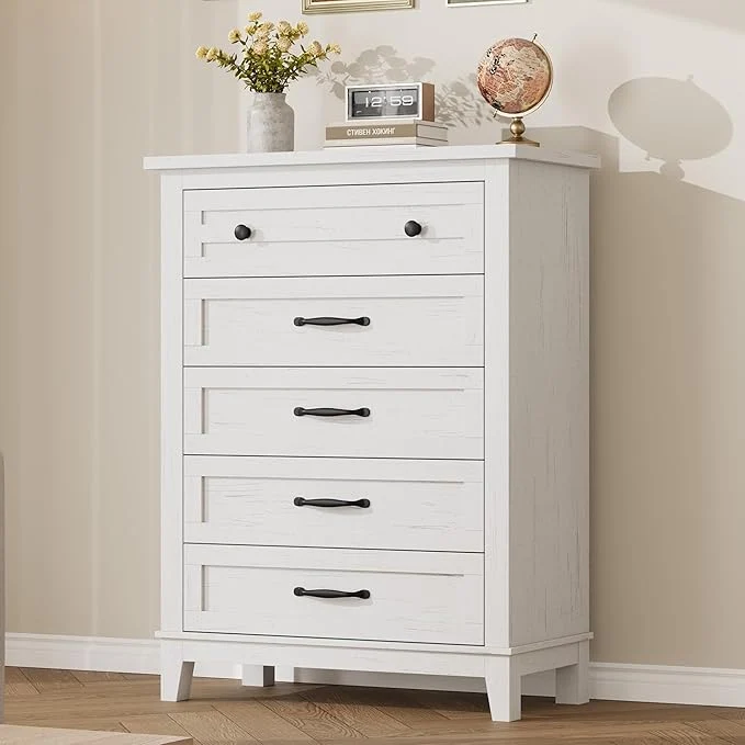 Detailed GarveeHome 5 Dresser for Bedroom 41.3 in Tall Vertical Drawer Dresser with Large Storage standing Wooden Closet Chest for Bedroom Living Room WhiteAbout ThisOverview Official