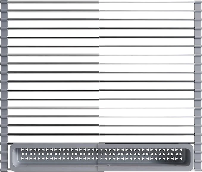 Functional JASIWAY Over The Sink Dish Drying Rack for Kitchen Expandable 12.8 -23.8 D x 15.5 W Roll Up Dish Drainer with The Function of Fordable Rust Proof Large Sink Cover with Removable Utensil HolderAbout ThisOverview Specialty