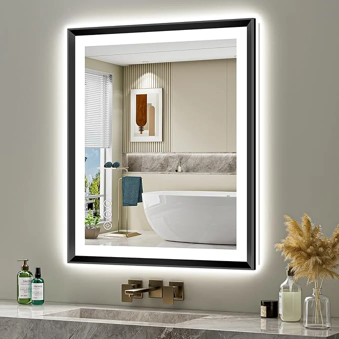 Consistent 36x32 Black Framed LED Bathroom Mirror with Lights Backlit and Front Light Lighted Bathroom Vanity Mirror for Wall Dimmable Anti-Fog Memory Tempered Glass Horizontal VerticalAbout ThisOverview Exceptional