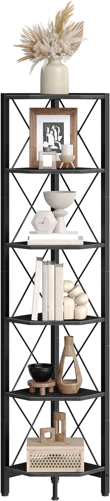 Comfortable 6-Tier Corner Shelf Corner Bookcase 66.9 Tall Vertical Display Rack Plant Stand Open Storage Shelf for Living Room Bedroom Study Kitchen Black TCJ13BBAbout ThisOverview Safe