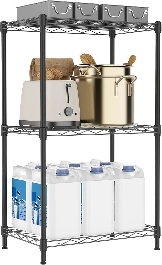 Authentic 3 Tiers Shelf Metal Storage Shelves Wire Rack Closet Organizers with Wheel for Garage Kitchen Bathroom Laundry Black 11.8 D x 17.7 W x 28.8 HAbout ThisOverview Minimalist