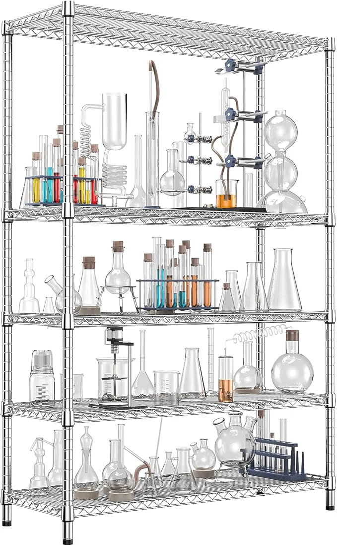 Responsible IZEUK 4250 LBS Garage Shelving Wide Storage Shelves 5 Tier Metal Shelves Heavy Duty Adjustable Utility Shelf Rack Chrome 17.7 D x 59.1 W x 70.4 HAbout ThisOverview Organic