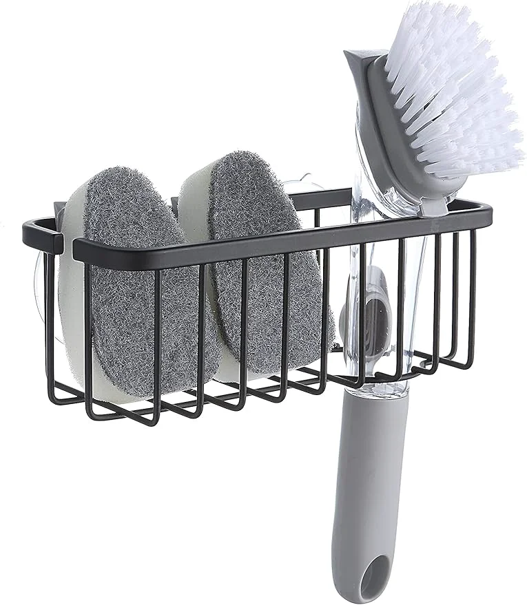 Relaxed SunnyPoint Rust Deluxe Kitchen Bathroom Sink Sponge Holder Organizer with Adhesive Mount - Additional Suction Cup Included – Sponge Brush NOT Included – 7.4 x 3.3 x 2.75 Inch BLKAbout ThisOverview Artisan
