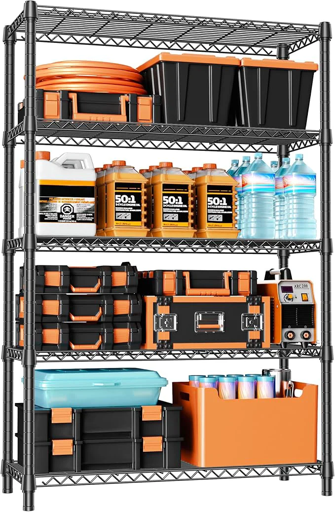 Organic IZEUK 1750 LBS Garage Shelving Wide Storage Shelves Metal Shelves Heavy Duty Adjustable Utility Shelf Rack Black 5 Tier 15.7 D x 45.3 W x 70.9 H About ThisOverview Prestigious